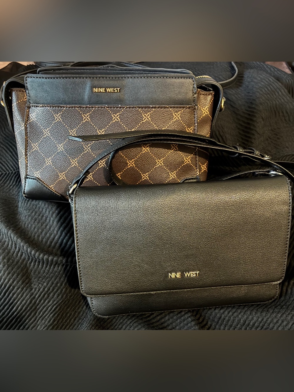 Nine West Black and Brown Logo Print Crossbody Duo